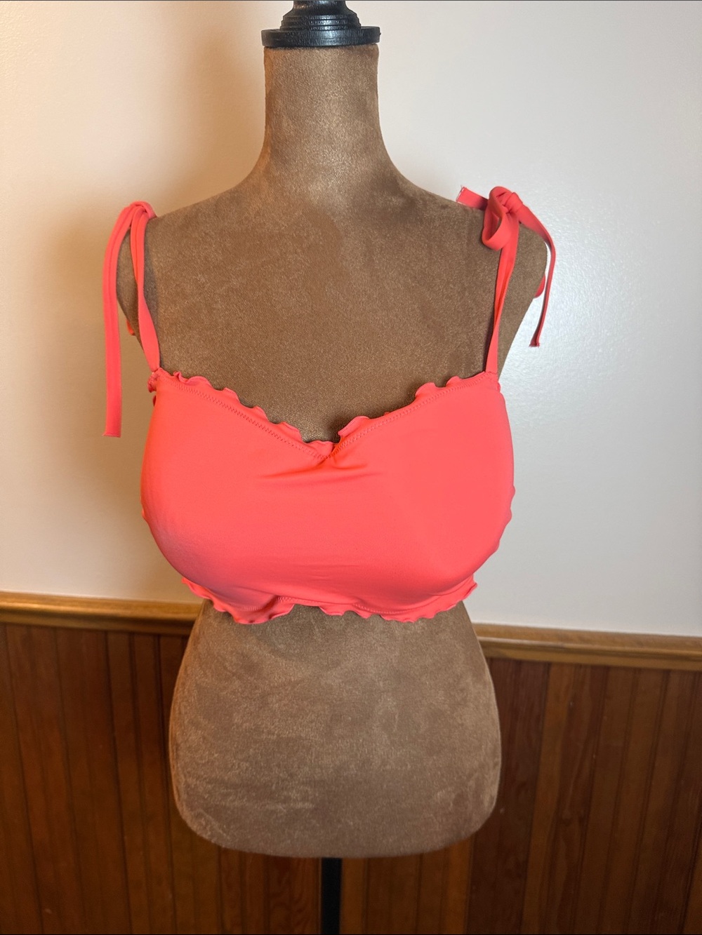 Shade & Shore Coral Pink Tie-Shoulder Bikini Top